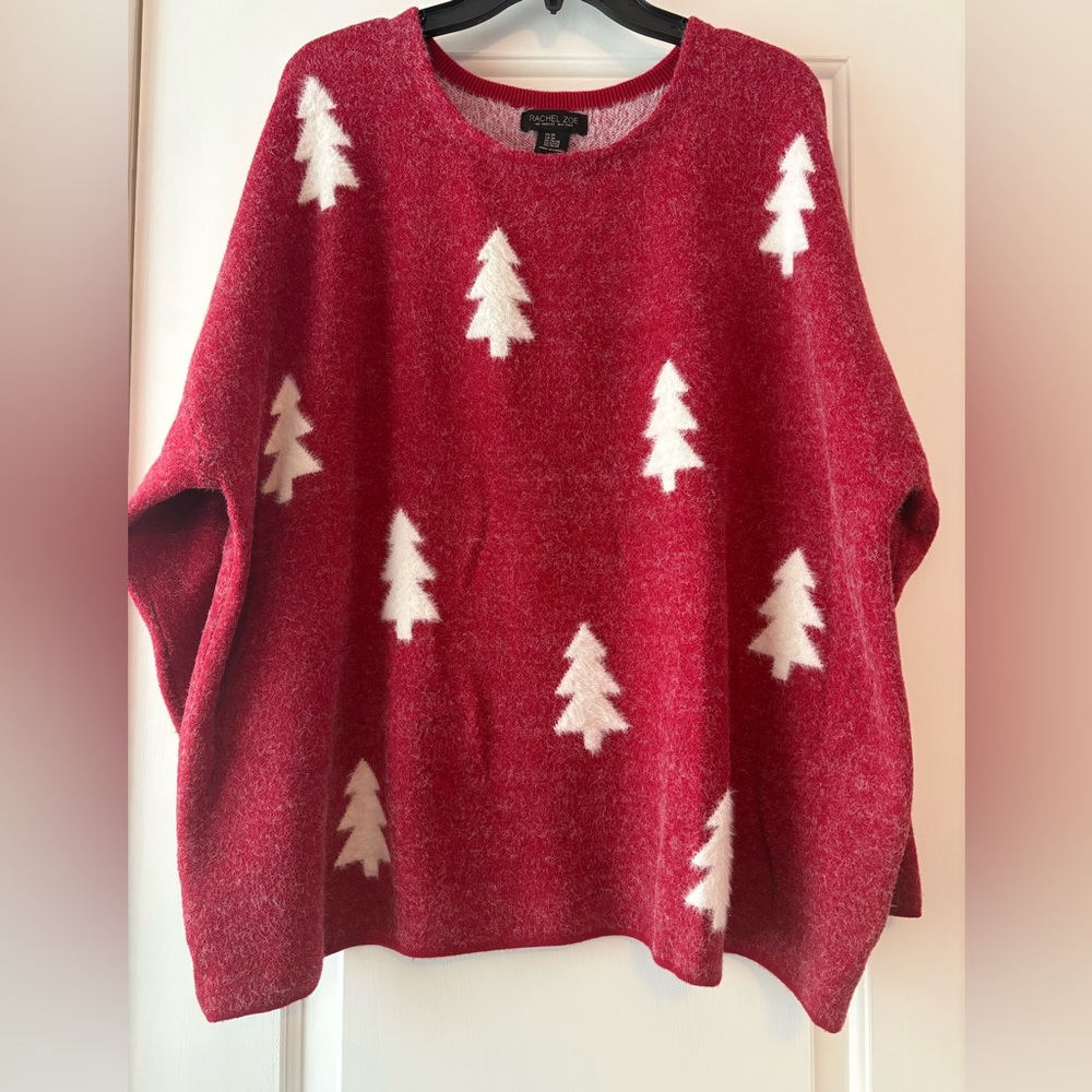 Rachel Zoe Red Sweater with White Evergreen Tree Design